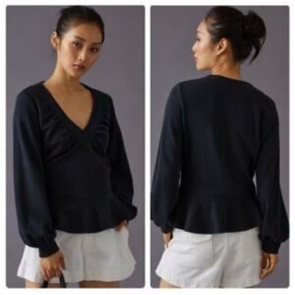 Maeve by Anthropologie black pullover peplum blouse - Picture 2 of 8